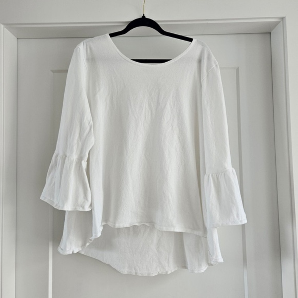 Women's White Bell Sleeve High-Low Top